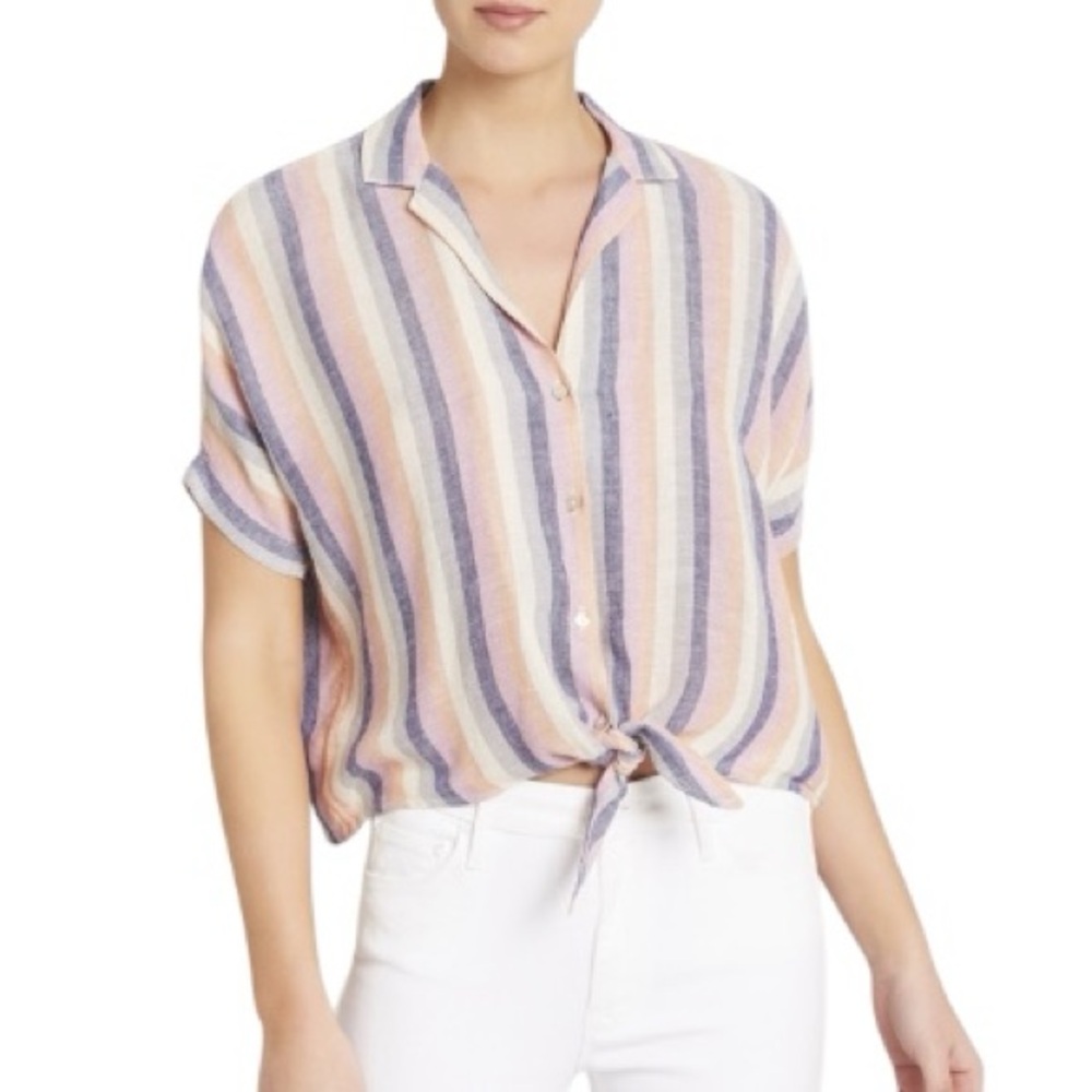 Rails Marley Mandalay Stripe Print Collared Tie Front Cropped Blouse - XS